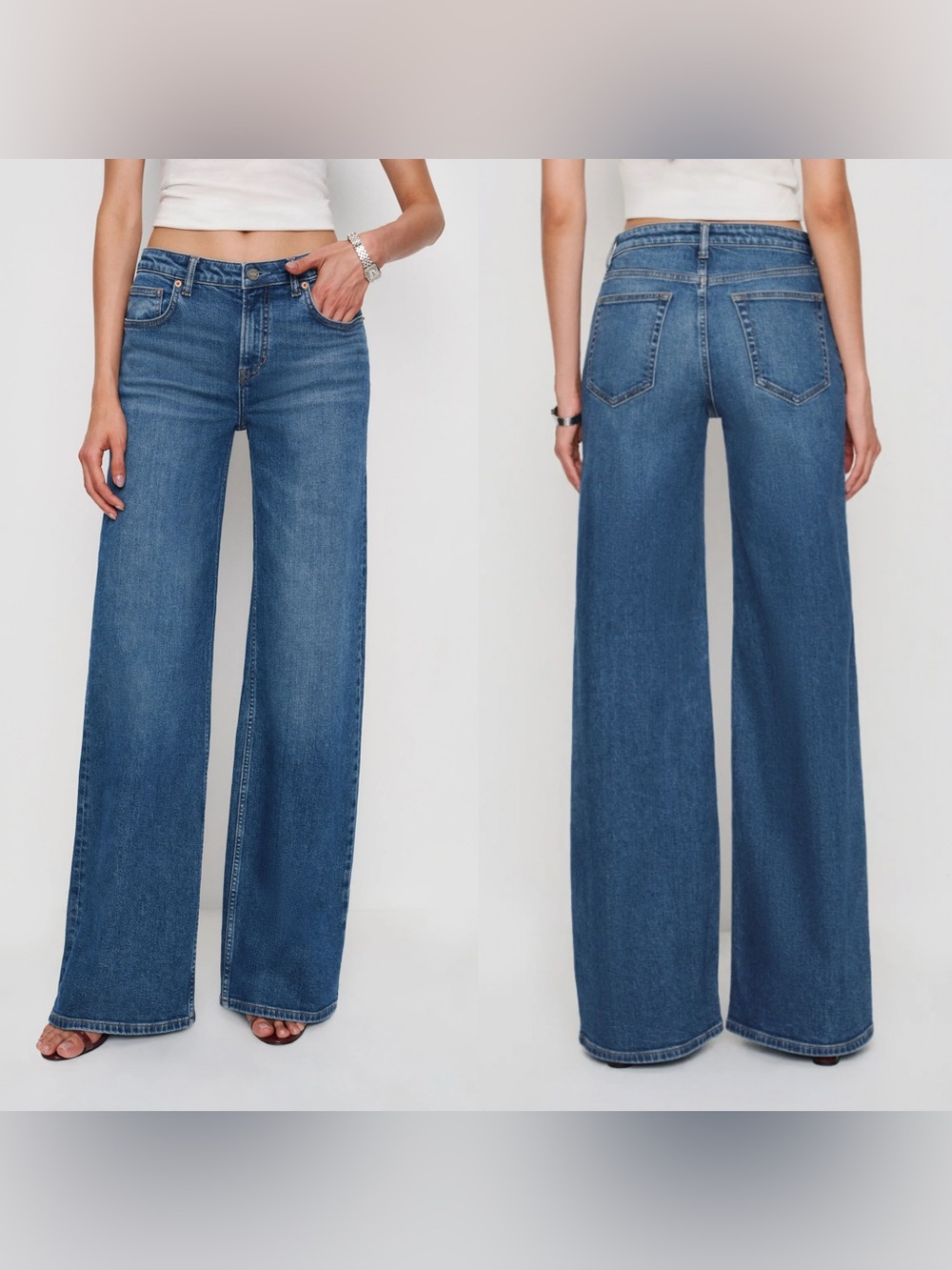 Reformation Greta Superstretch Low Rise Wide Leg Jeans Williamette Size 27